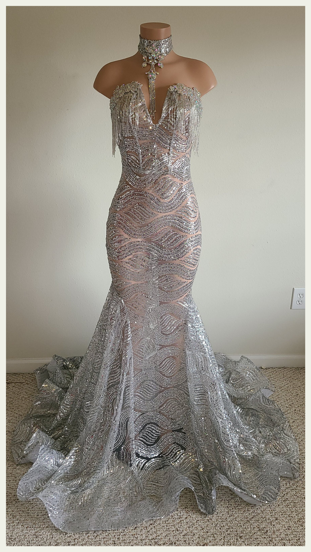 Denise-wedding-prom-dress-silver-lace-mermaid-bottom-choker-collar-bust-embellished-rhinestone-appliqué-fringe_1