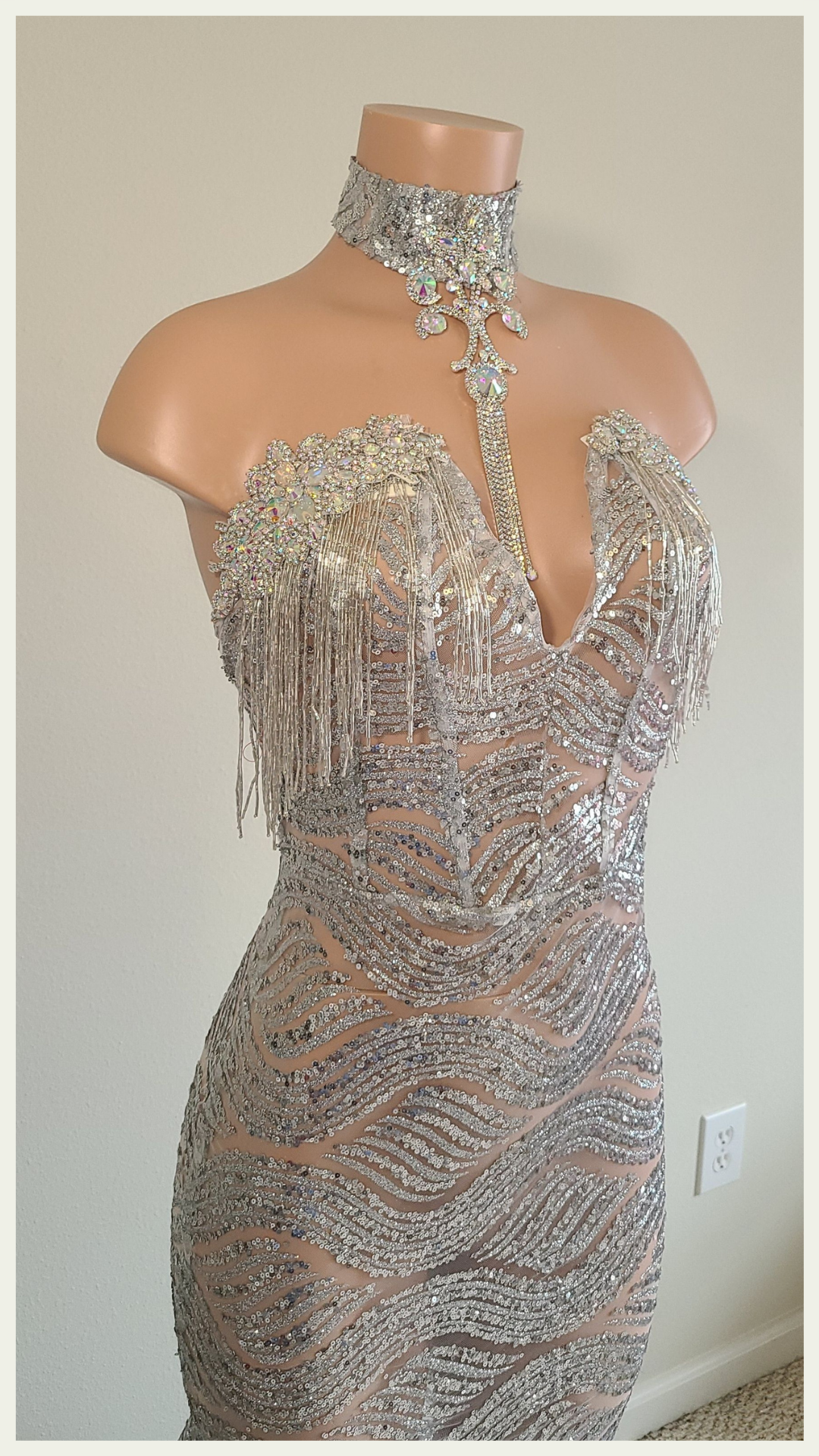 Denise-wedding-prom-dress-silver-lace-mermaid-bottom-choker-collar-bust-embellished-rhinestone-appliqué-fringe_3