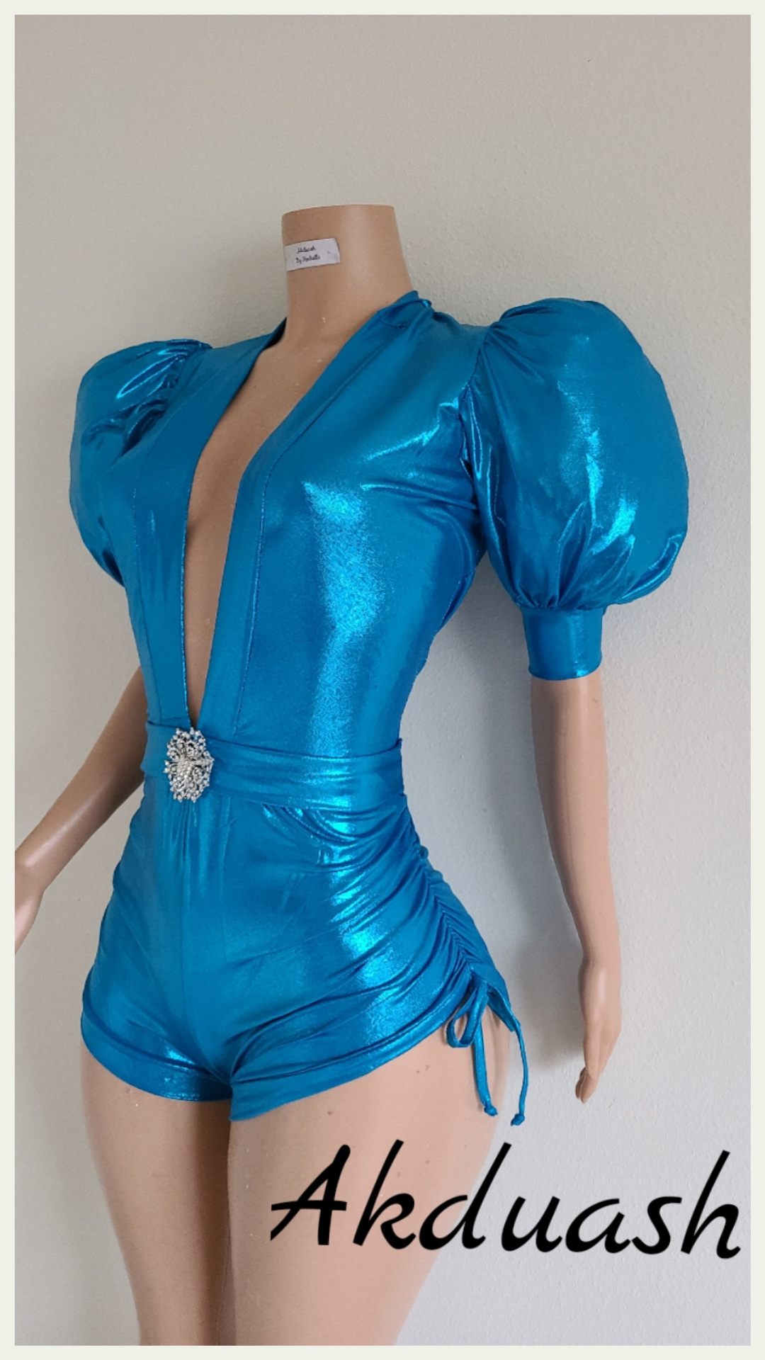 Ashley-romper-metallic-stretch-spandex-with-plunging-neckline-crystal-belt-drawstring-sides_4