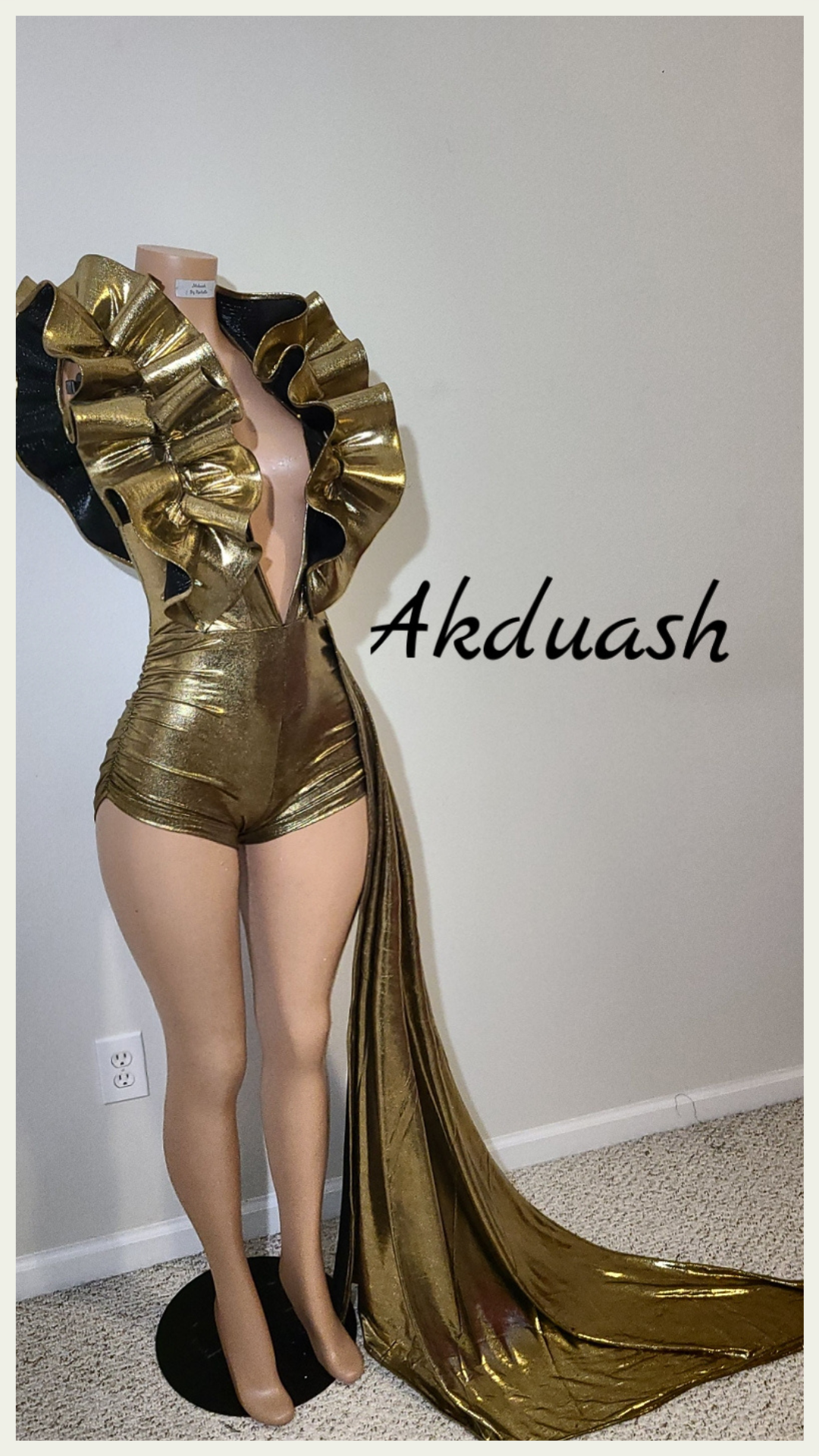 Royale-romper-party-special-occasion-deep-V-neck-ruffled-sleeves-elastic-sides-high-waisted-long-train_4