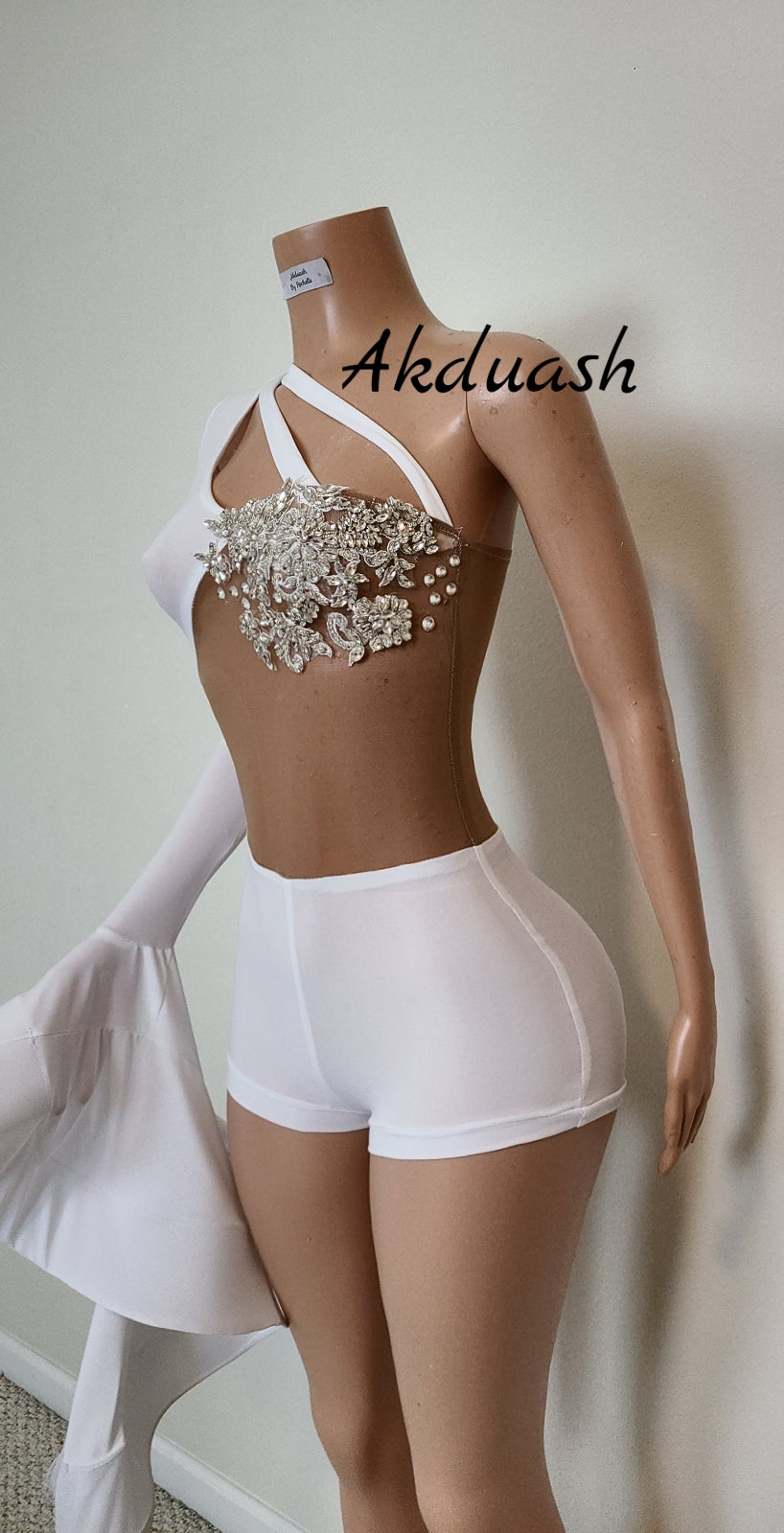 Chundey-romper-spandex-one-bell-sleeve-mesh-rhinestone-embellishment_1